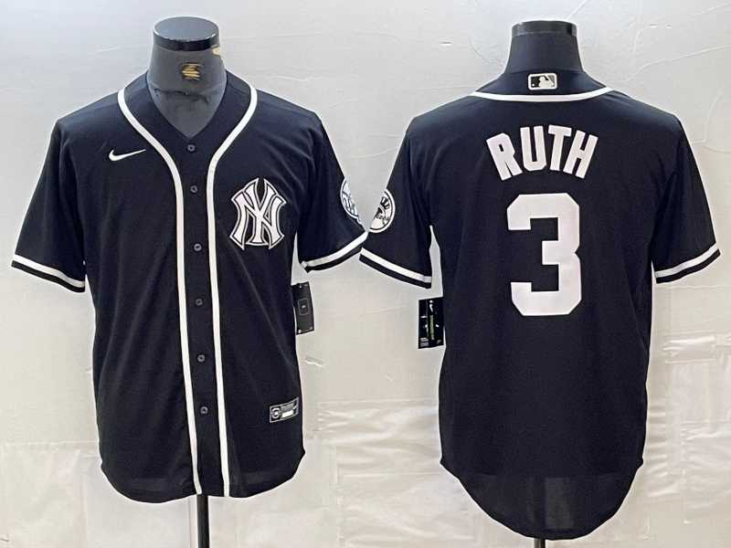 Mens New York Yankees #3 Babe Ruth Black White Cool Base Stitched Jersey